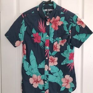 Tropical Print Short Sleeve Button Down Shirt